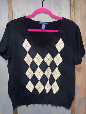Evan-Picone Women’s Short Sleeve Argyle Sweater Size 2X